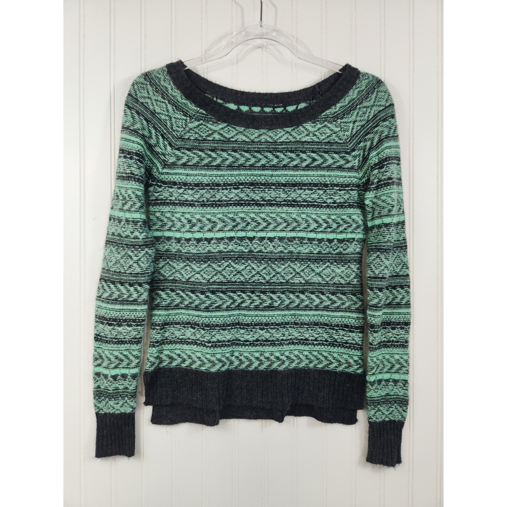 American‎ Eagle Fair Isle Sweater Womens XS Mint Green Wool Mohair Blend Knit